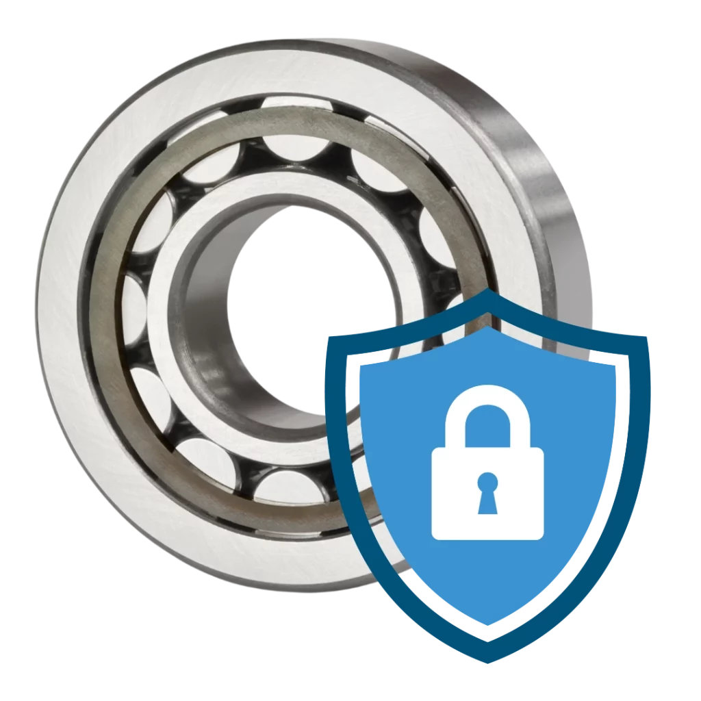 Ein Wälzlager und ein Schild